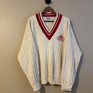 Vintage Velva Sheen Cotton College Style V-Neck Sweater ~50s60s XL